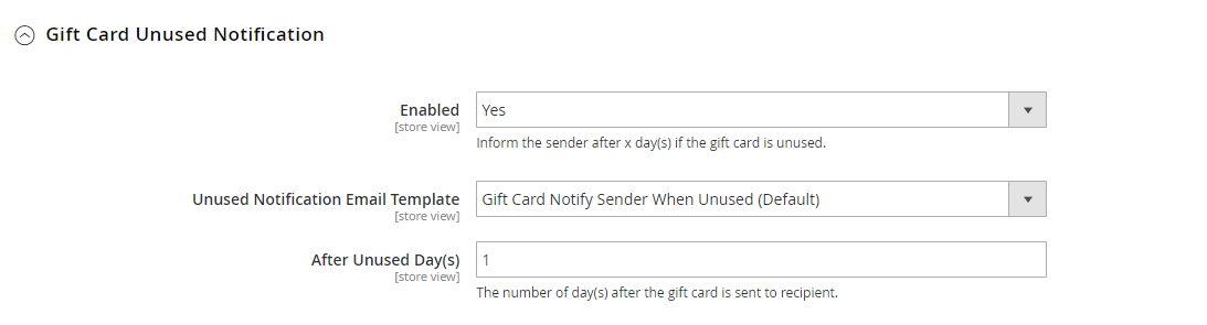 Gift Card Unused Notification