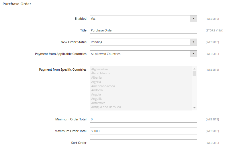 Purchase Order Payment Method