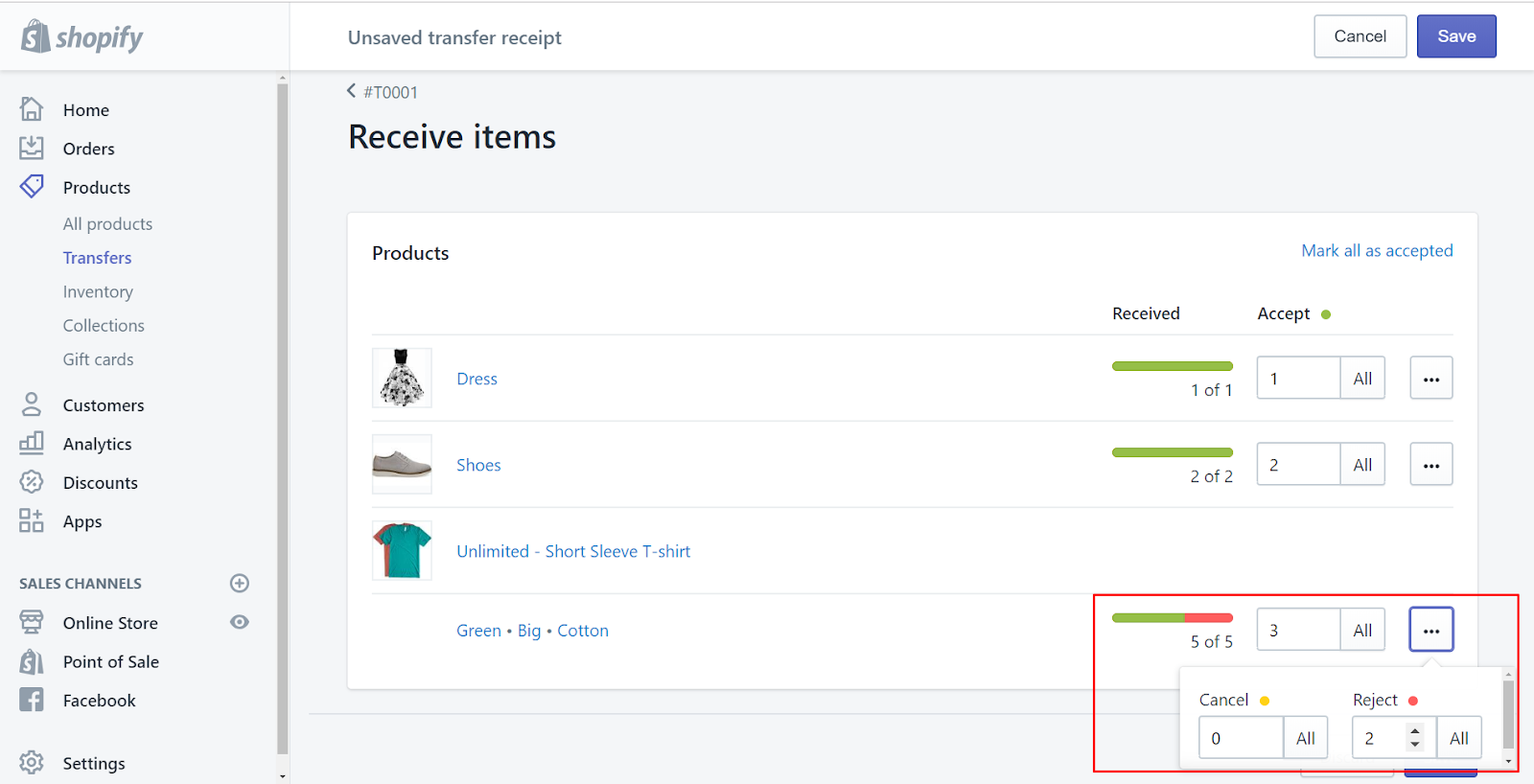 how to receive inventory on shopify