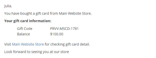 Email Notification for Gift Card