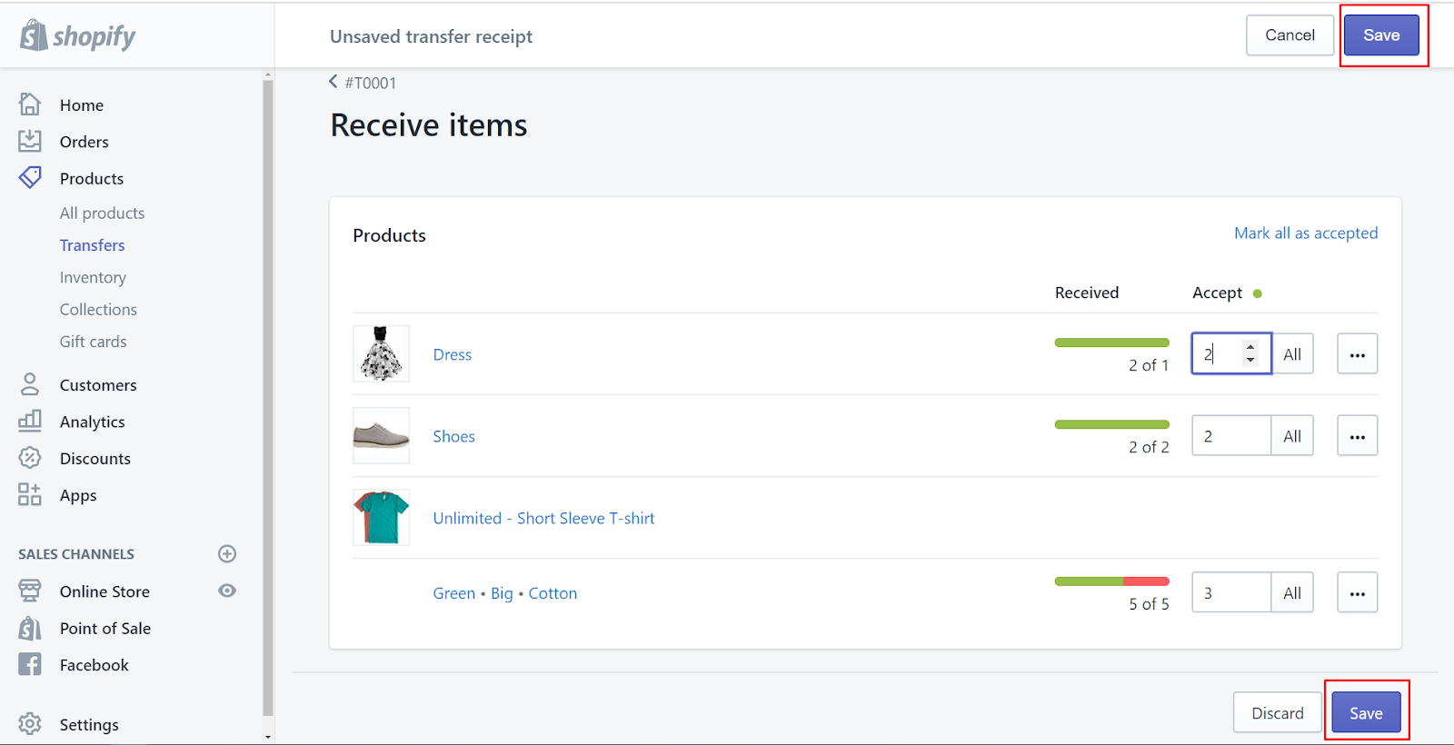 how to receive inventory on shopify
