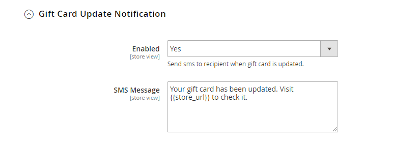 SMS Notification for Gift Card