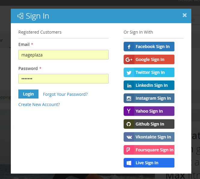 social login form