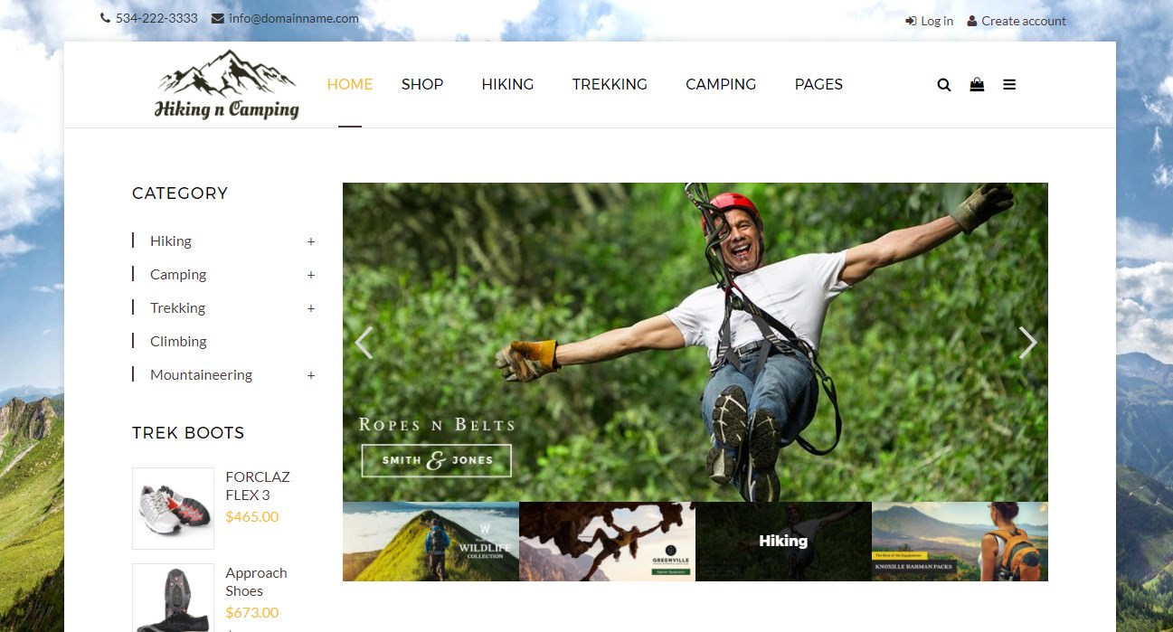 Hiking and Camping Shop theme