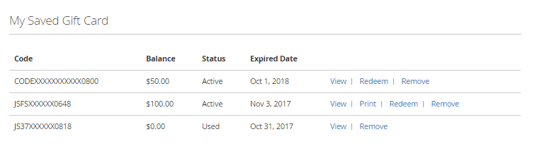 My saved gift cards