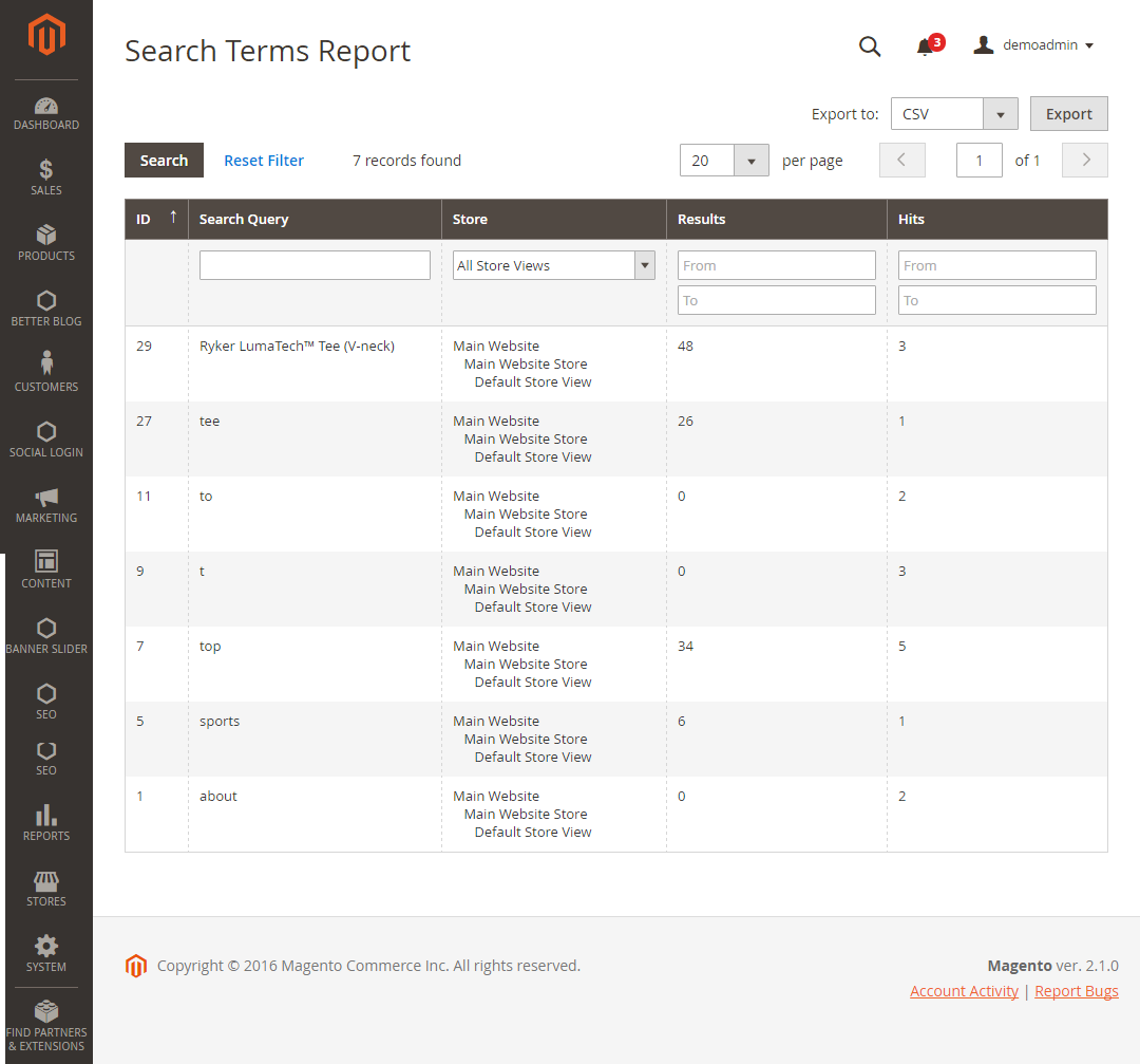 Magento 2演示营销搜索条款