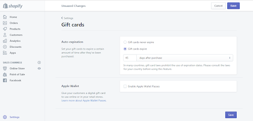 change your gift card expiry settings