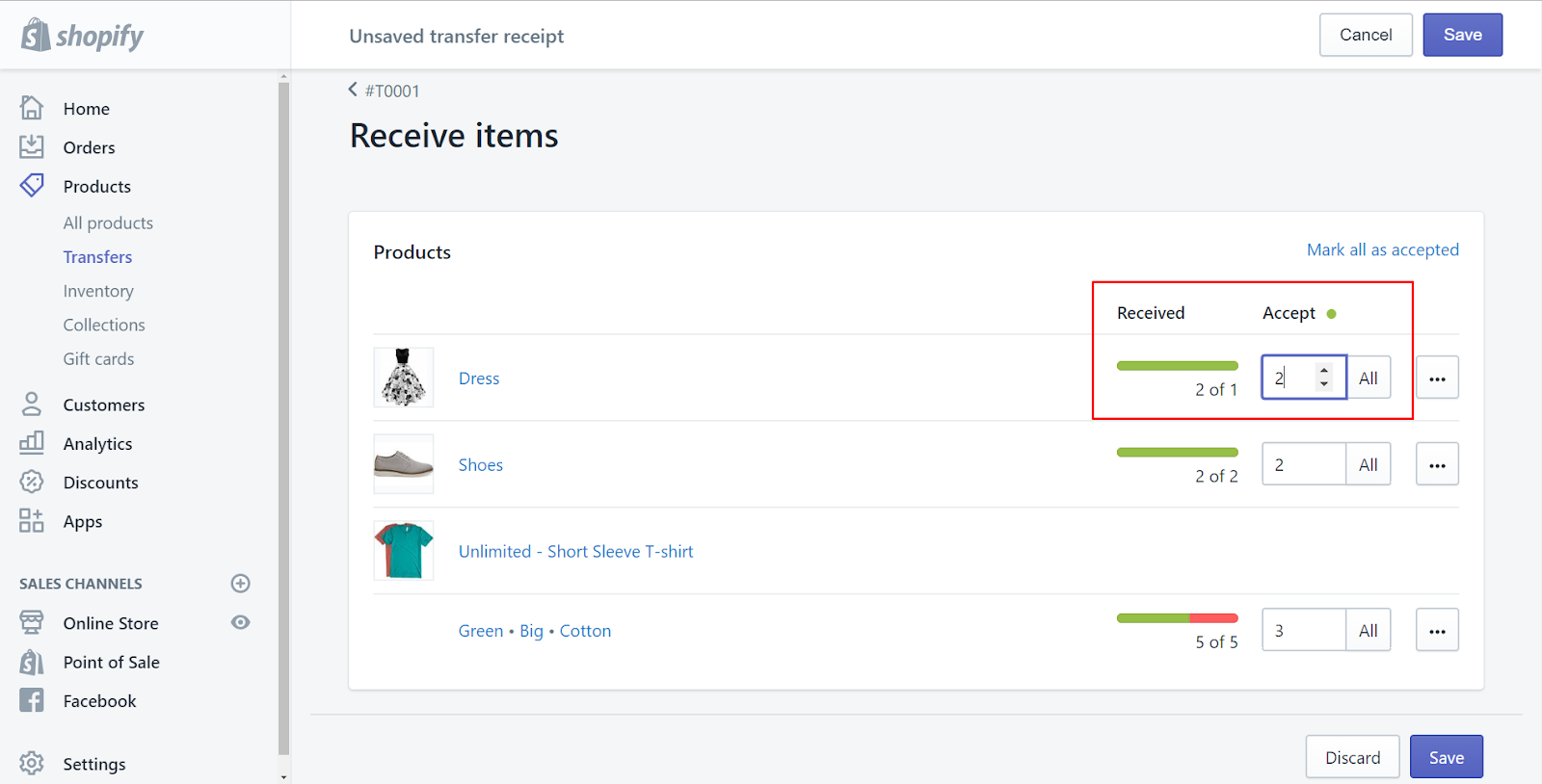 how to receive inventory on shopify