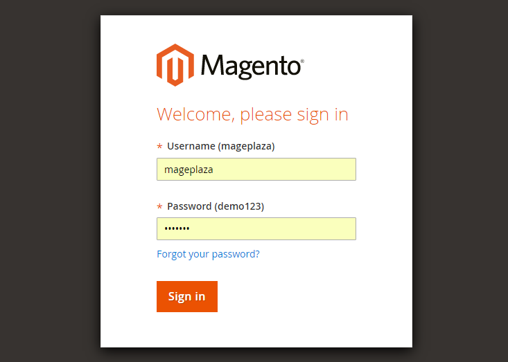 Magento 2演示管理员登录