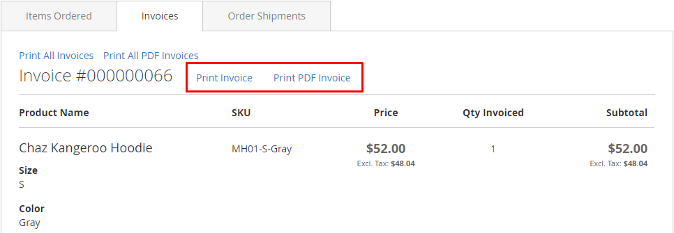 Print Invoice or Print PDF Invoice