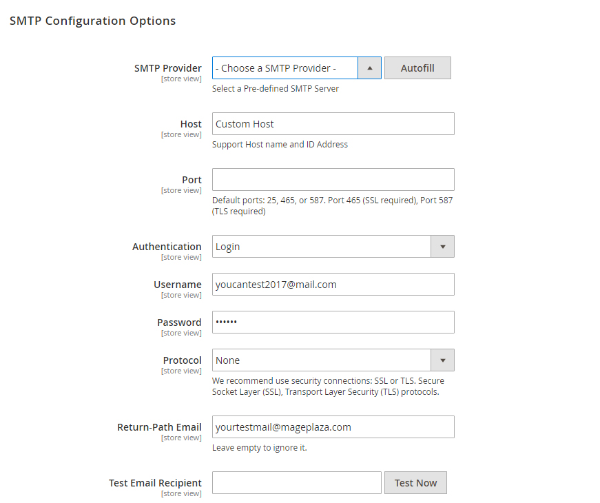 smtp configuration in Magento 2