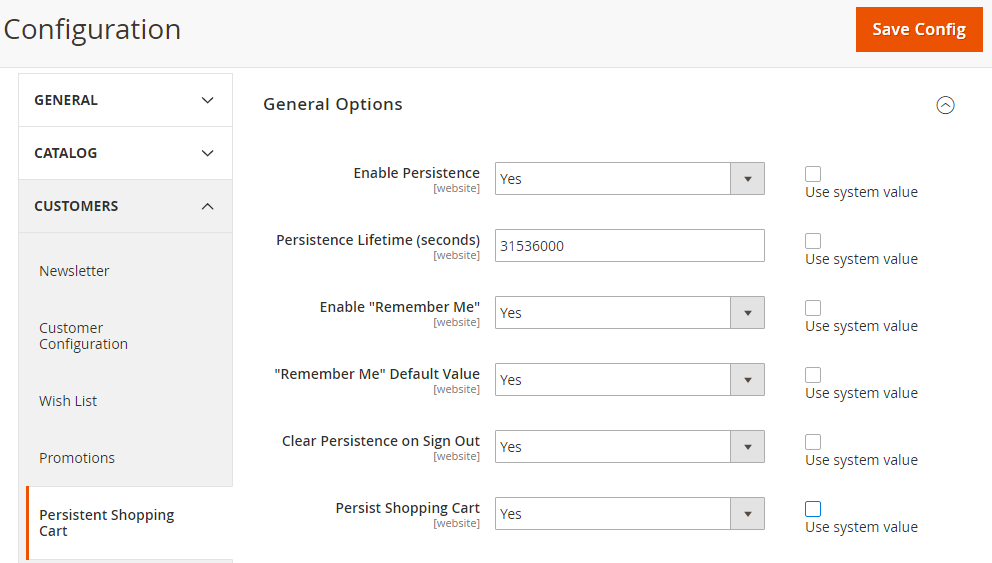 How to enable persistent cart in Magento 2
