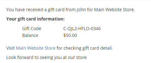 Email Notification for Gift Card