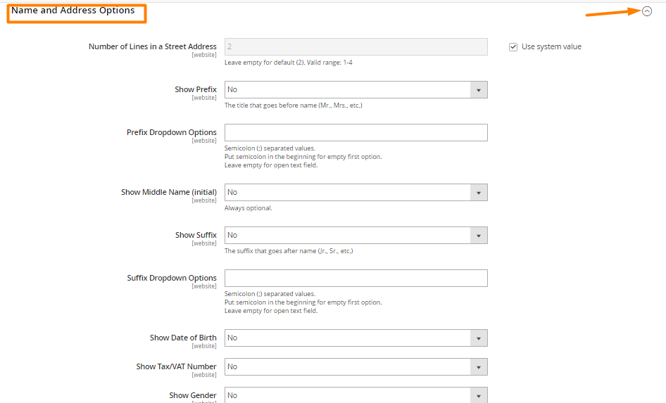 Name and Address Options