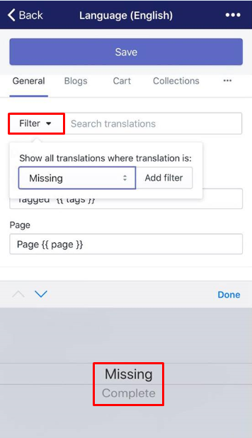 how to search a translation for missing or completed fields