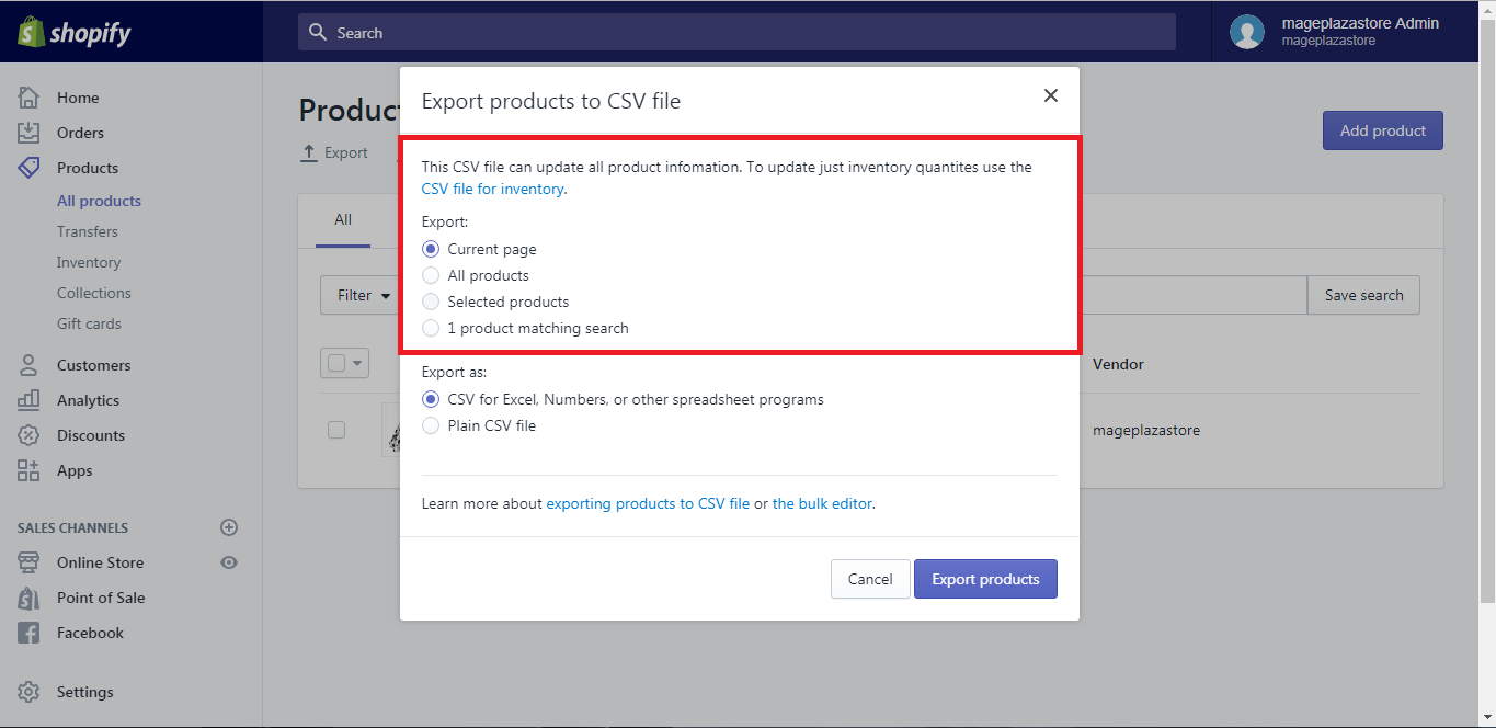 how export your products shopify