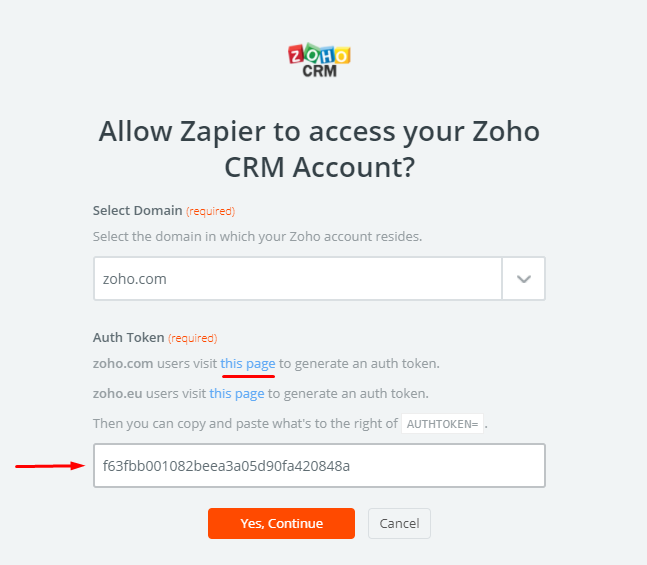 select Zoho CRM account
