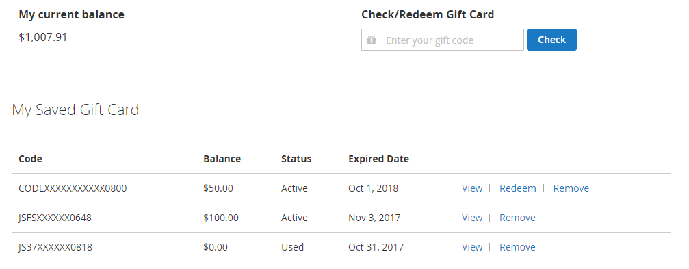 Gift Card History Checking