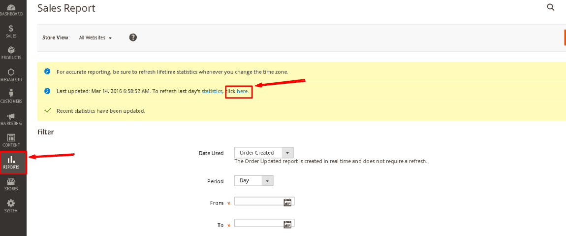 Manage Sales Reports in Magento 2: Refresh reports statistics