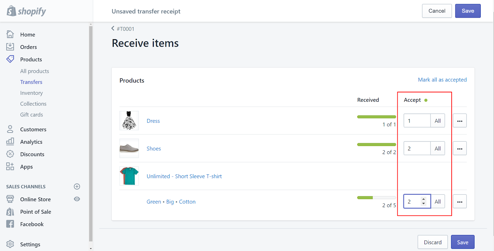 how to receive inventory on shopify