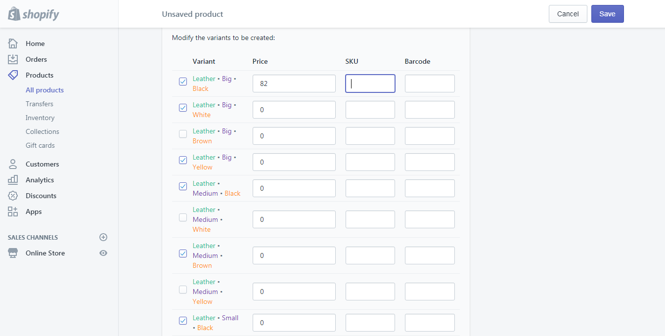 variants option