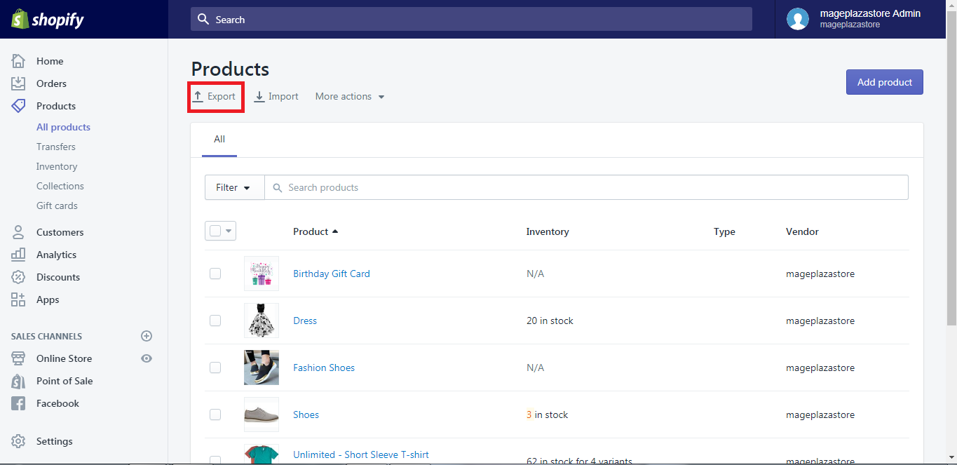 how export your products shopify