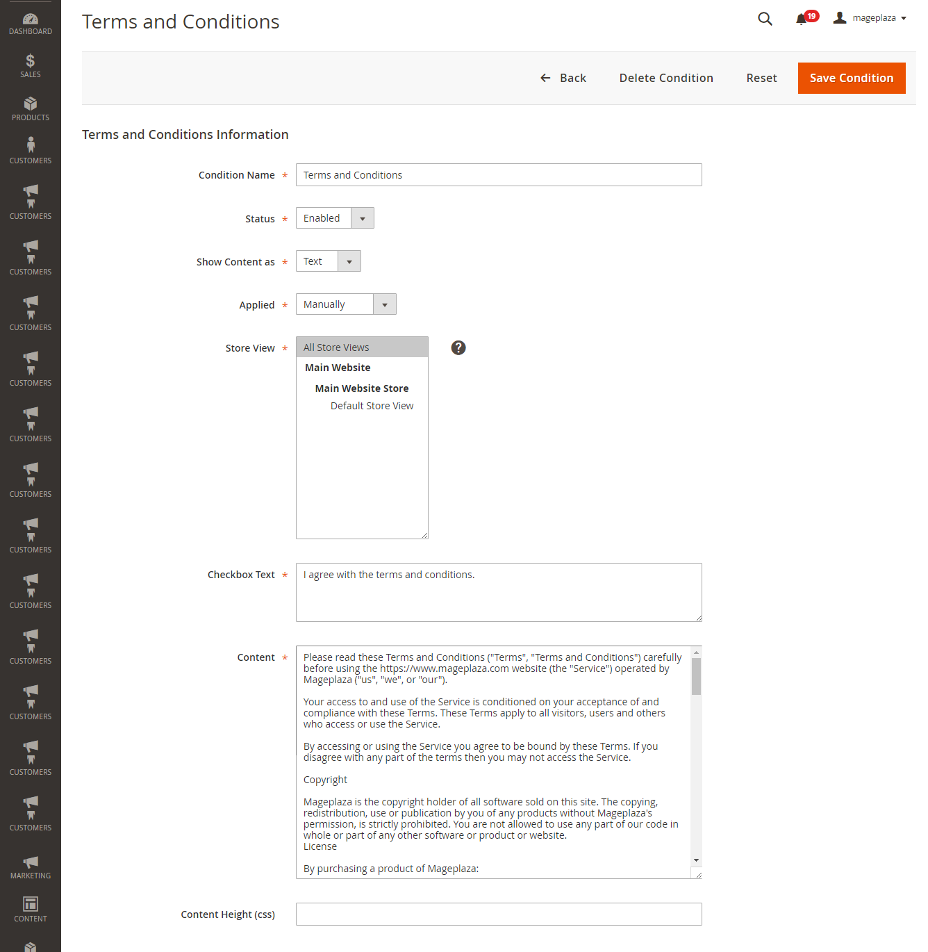 creating new terms and conditions in Magento 2