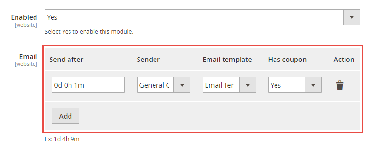 Easy-to-customize configuration Abandoned Cart Email extension