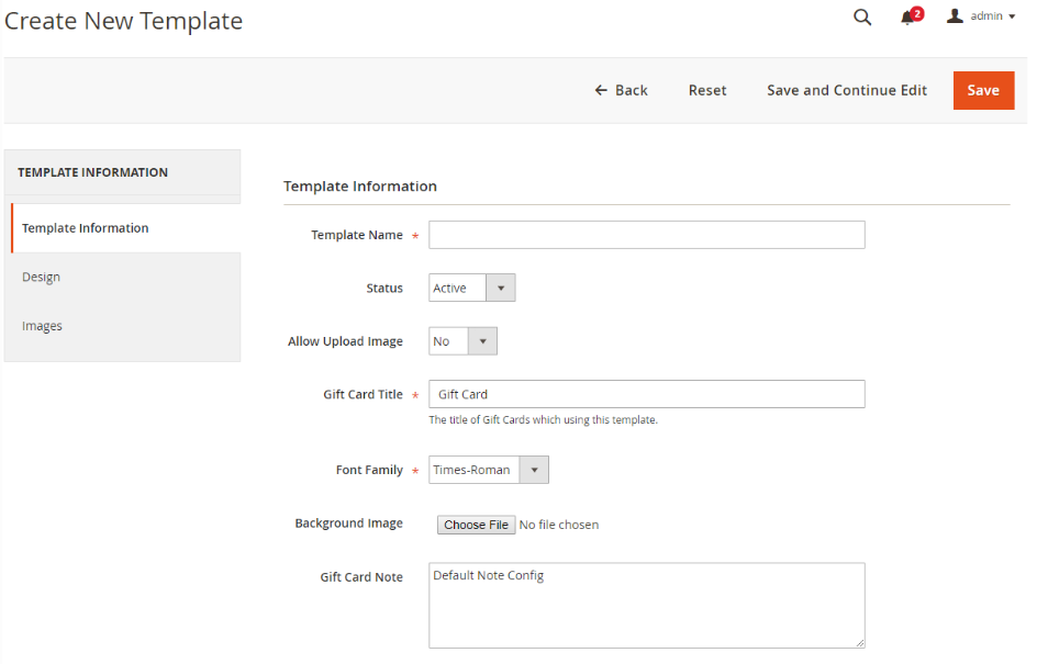 Mageplaza Gift Card Edit template/ Create a New Template