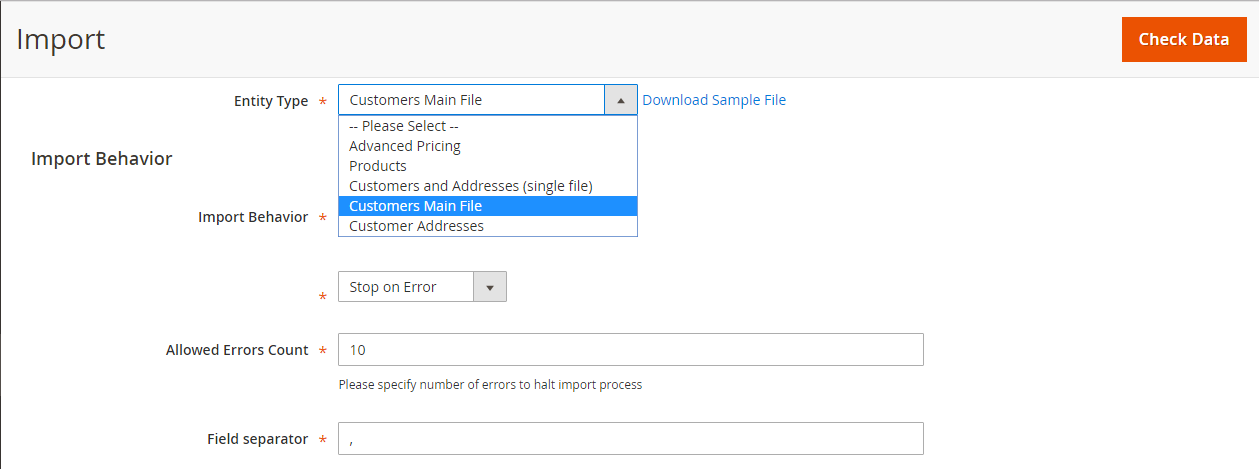 Choose type of data