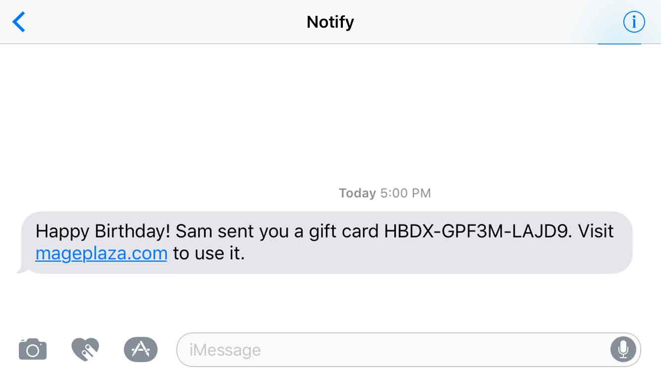 SMS Notification for Gift Card