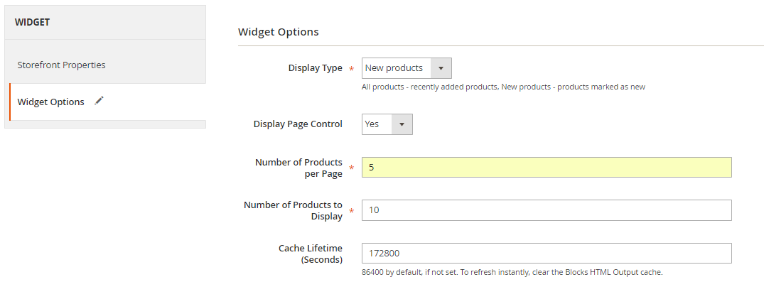 New Products List in Widget