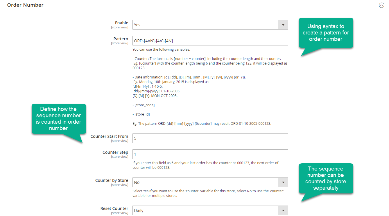 flexibly customizable order numbers