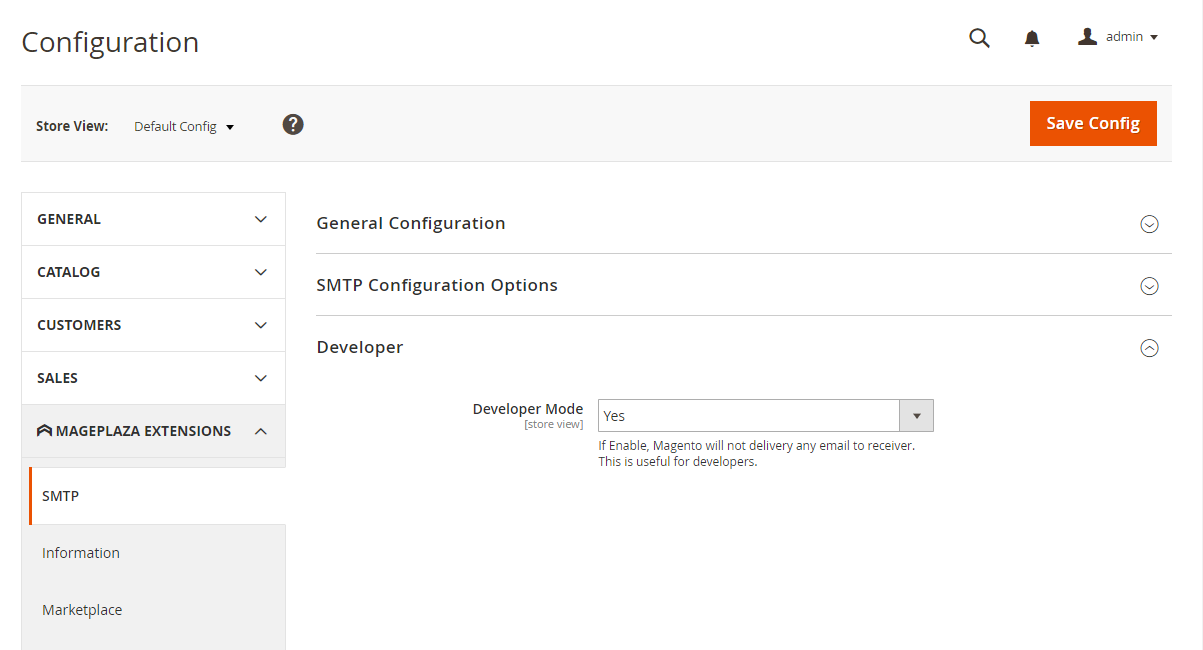 SMTP developer mode