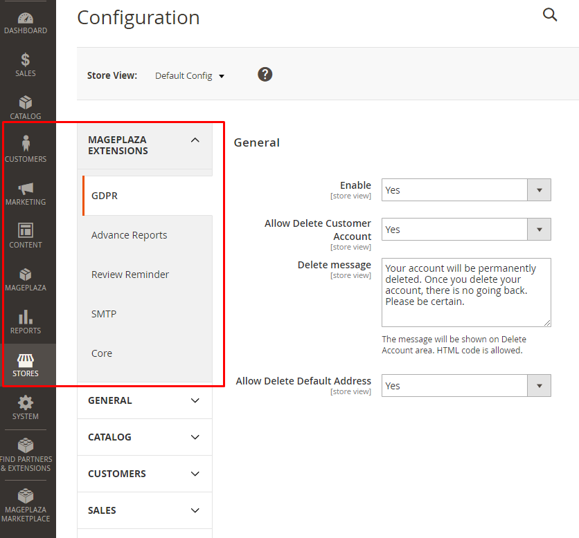 Magento 2 GDPR Free - Delete default address Backend Configuration