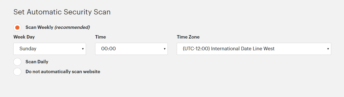 Schedule Security Scan program Scan Weekly